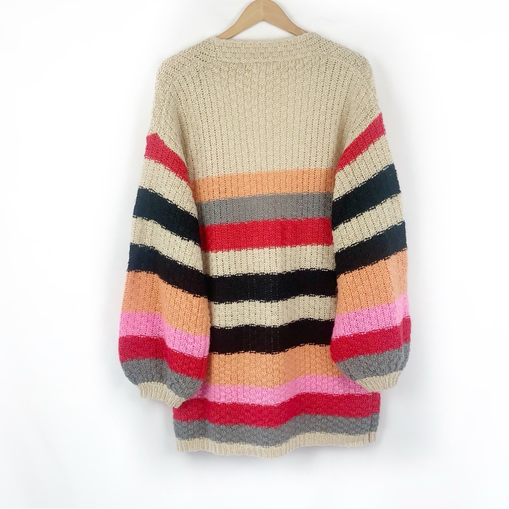 Talulah Colorful Stripe Chunky Knit Cardigan Balloon Sleeve - Picture 7 of 10